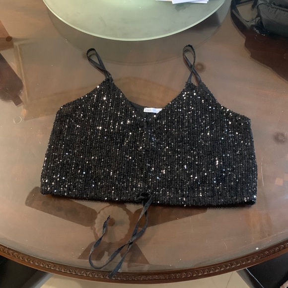 COPY - Zara Sequin Seethrough Drawstring Top - Picture 1 of 2